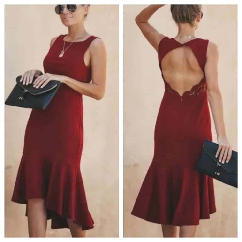 From Vici- Aakaa Elegant Maroon Cocktail Dress With Lace Cut Out Back